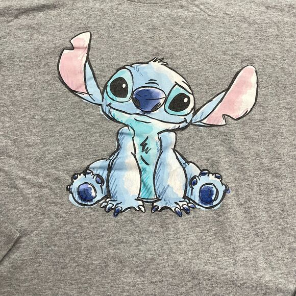 Disney Stitch Cropped Top Womens XL Gray Long Sleeve Crew Neck Cotton Casual Tee - Picture 3 of 12
